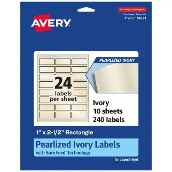 Avery Pearlized Ivory Rectangle Labels with Sure Feed Technology, 1" x 2.5" image {10}