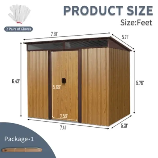 NicBex 8*6ft Multi-Functional Outdoor Storage Shed with Lockable Sliding Doors and Transparent plate for Garden, Lawn image {4}
