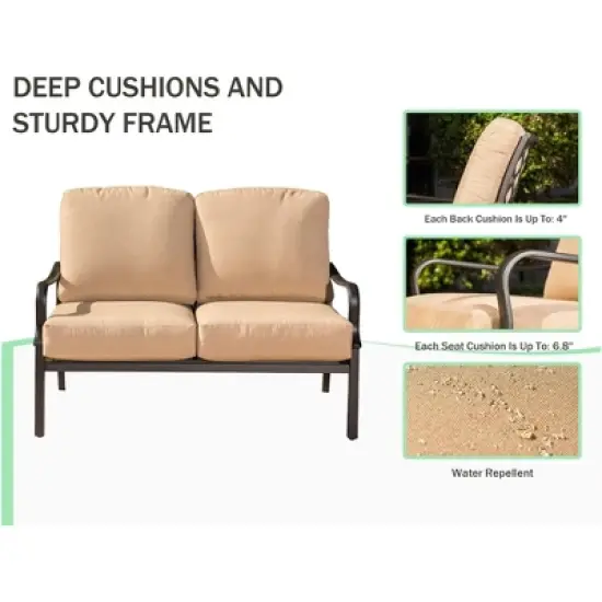 CLIHOME Outdoor Garden Patio 4-piece Conversation Set with Removable Cushions Table and Chairs Dining Set image {2}