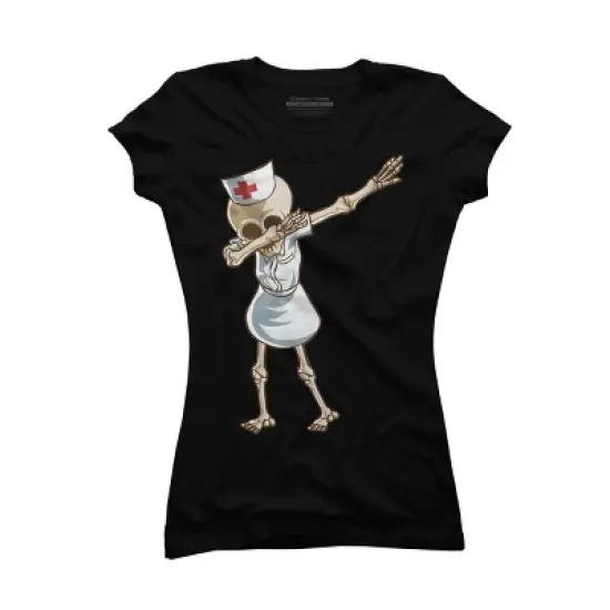 Junior's Design By Humans Halloween Dabbing Funny Skeleton Nurse RN Costume Gift By COVI T-Shirt image {3}