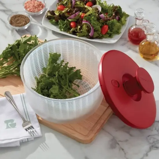 KitchenAid Salad Spinner: Large 7.43 Qt Red Plastic Lettuce Spinner, Hand Wash, 2-Piece Set image {3}