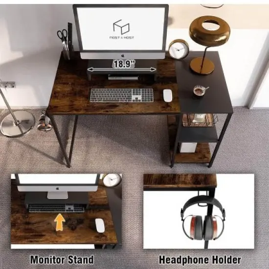 Nost & Host Computer Office Desk Workstation with Storage Shelves, Rustic Brown image {4}