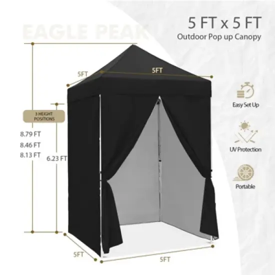 EAGLE PEAK 5x5 FT Pop up Canopy Instant Portable Tent with 4-Side Wall Panels image {2}