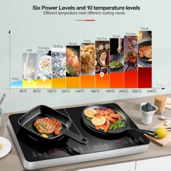 Double Induction Cooktop,2 Burner Independent Control,Ultrathin Body,10 Temperature induction hob,1800W-Multiple Power Levels,4 Hour Timer image {4}
