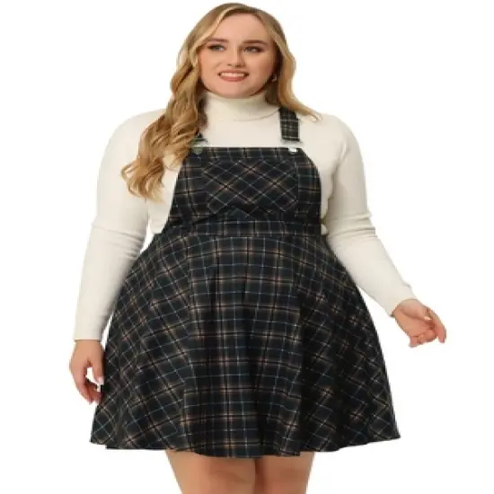 Agnes Orinda Women's Plus Size Elegant Chic Plaid Overalls Fashionable A Line Skirts image {2}