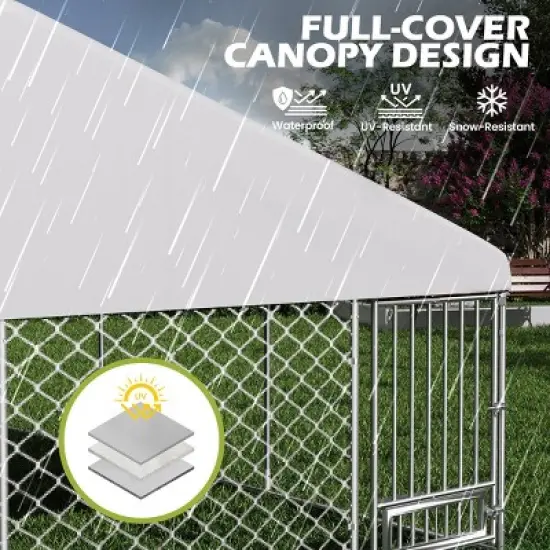 EROMMY 13'X13' Large Outdoor Dog Kennel, Heavy Duty Outdoor Dog Kennel With Waterproof Cover And Rotating Feeder image {7}