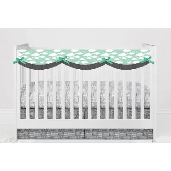 Bacati - Clouds in the City Mint/Gray 10 pc Crib Bedding Set with Long Rail Guard Cover image {6}