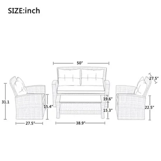Patio Furniture Set, 4 Piece Outdoor Conversation Set All Weather Wicker Sectional Sofa with Ottoman and Cushions image {11}