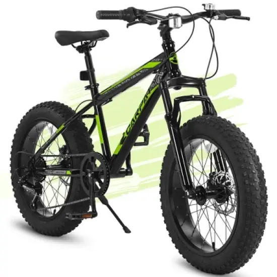 RISOKEYS Kids Mountain Bike 20 Inch, 4" Wide Fat Tire, 7 Speed Ages 8-12 Year Old, Steel Frame Disc Brake Front/Dual Suspension, image {9}