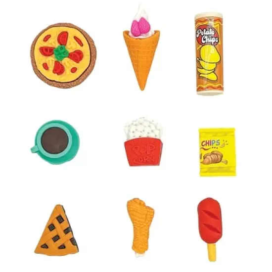 Fun Snack Attack II 3D Erasers (18 Pack) - Pizza, Ice Cream, Fries & More image {1}