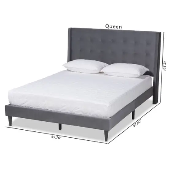 Gothard Velvet Fabric Upholstered and Wood Platform Bed - Baxton Studio image {7}