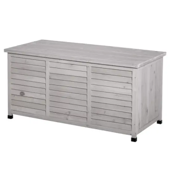 Gulches Outsunny 75 Gallon Wooden Deck Box, Outdoor Storage Container with Aerating Gap & Weather-Fighting Finish, Grey image {7}