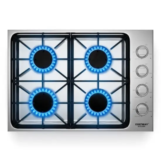 Costway 30" Gas Cooktop with 4 Sealed Burners ABS Knobs Cast Iron Grates Easy Cleaning image {10}