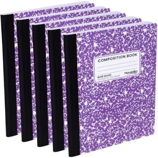 Manaloom Wide Ruled Composition Notebooks &ndash; 5 Pack &ndash; 100 Sheets, 9.75" x 7.5", Sewn Binding &ndash; Colored Notebooks for School, Work, Journaling image {8}