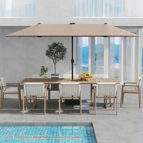 Costway 13 FT Large Patio Umbrella with LED Solar Lights Crank Handle 12 Heavy-Duty Ribs Beige/Brown/Gray/Navy/Orange/Wine image {11}