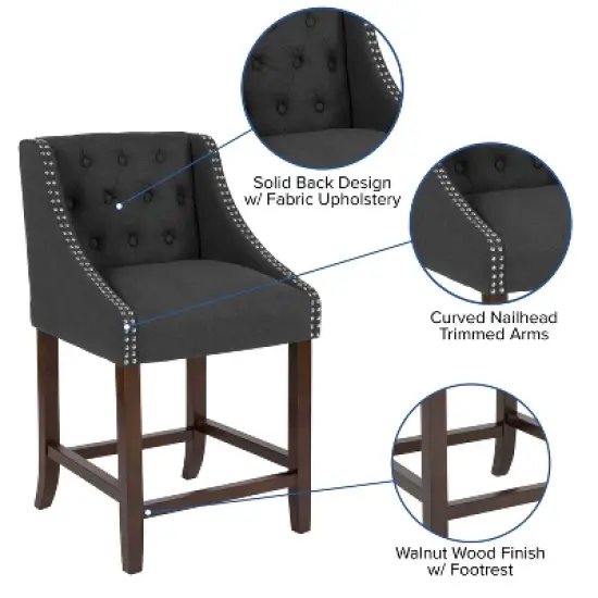 Emma and Oliver 24"H Transitional Tufted Walnut Counter Stool image {2}