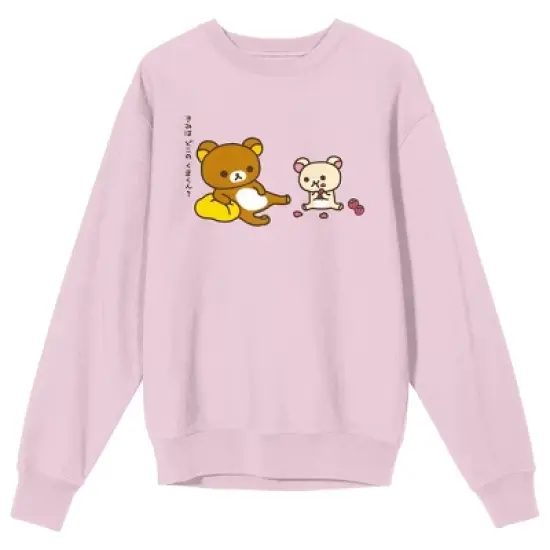 Rilakkuma Two Bears Sitting Crew Neck Long Sleeve Cradle Pink Adult Sweatshirt image {2}