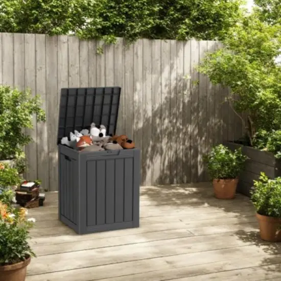DSVIMOY Deck Boxes, 4-Piece 28 Gal Outdoor Storage Deck Box, Small Patio Storage Bin for Garden Tools, Black, 18.11"*16.93"*23.03" image {4}