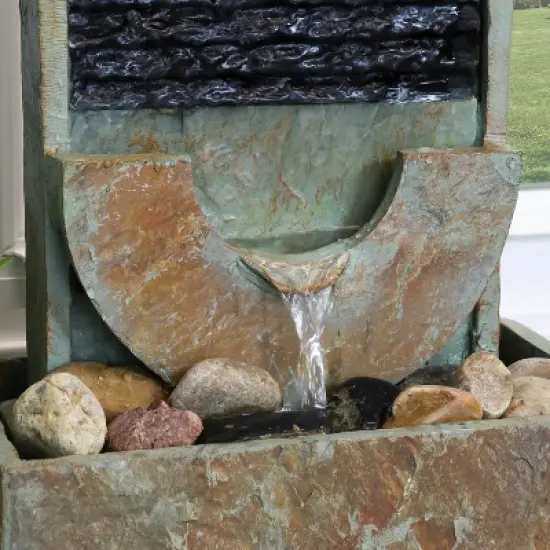Sunnydaze Indoor Home Office Contemporary Soothing Half Moon Stone Slate Cascading Tabletop Water Fountain - 16" image {5}