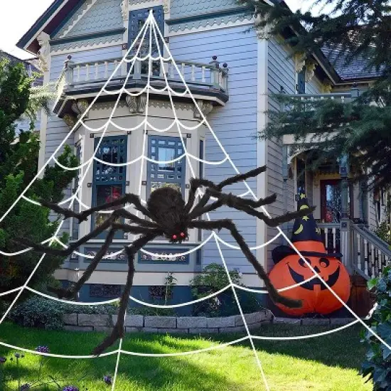 MOVSSOU Giant Halloween Spider Set 78.7in with 16.4ft Giant Web image {3}