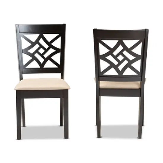 2pc Nicolette Fabric and Wood Dining Chairs Set - Baxton Studio image {1}