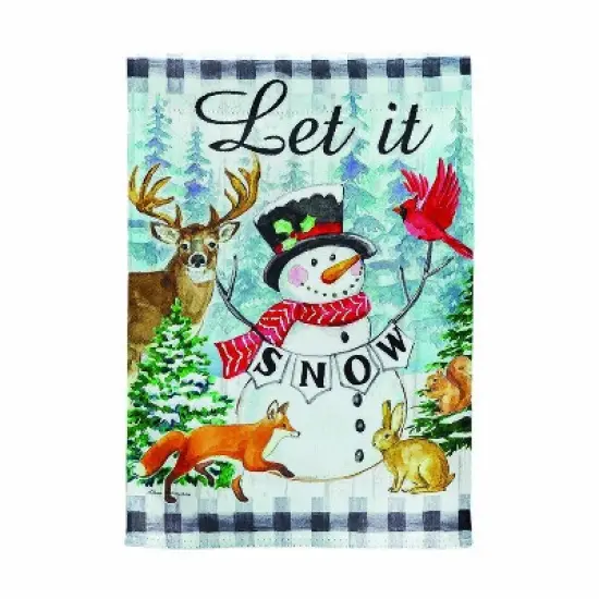 Evergreen Let it Snow Snowman and Woodlands Suede Garden Flag 12 x 18 Inches Indoor Outdoor Decor image {1}