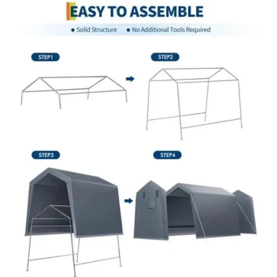 6x8 FT Portable Outdoor Storage Shed with Roll-Up Zipper Door & Vent, 240G Heavy-Duty Shelter Waterproof PE Tarp, UV-Resistant Carport for Motorcycle image {2}