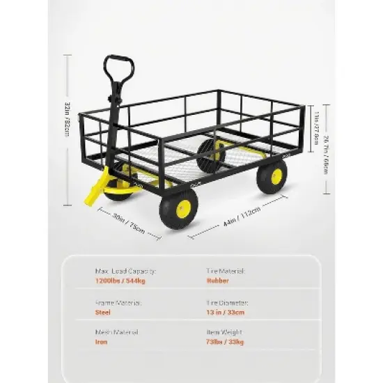 Heavy Duty Garden Wagon Cart with 10" All-Terrain Tires, 2-in-1 Convertible Steel Utility Cart Removable Mesh Sides, 180&deg; Swivel Handle for Yard/Lawn image {3}