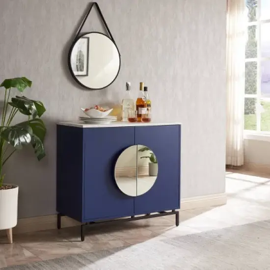 Home Source Cement Console Bar Cabinet with Half Moon Handles image {12}
