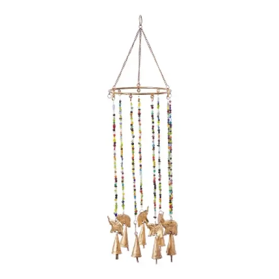 17" x 7" Eclectic Metal Elephant Windchime with Beaded Strands Gold - Olivia & May: Indoor Musical Decor image {4}