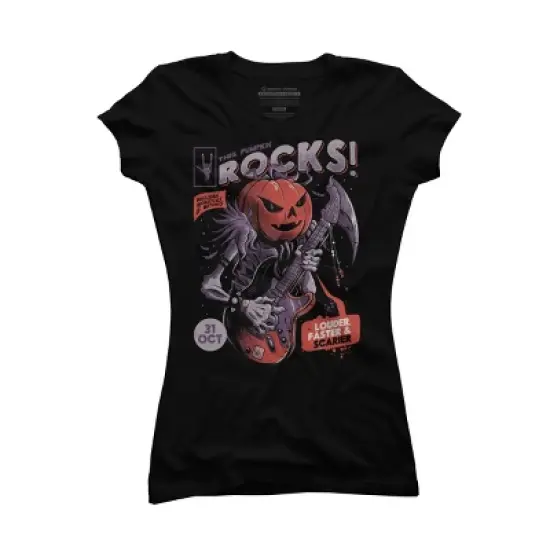 Junior's Design By Humans Rock Pumpkin By EduEly T-Shirt image {3}