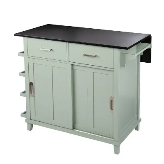 Thall Freestanding Kitchen Island Mint Green/Black - Aiden Lane image {3}