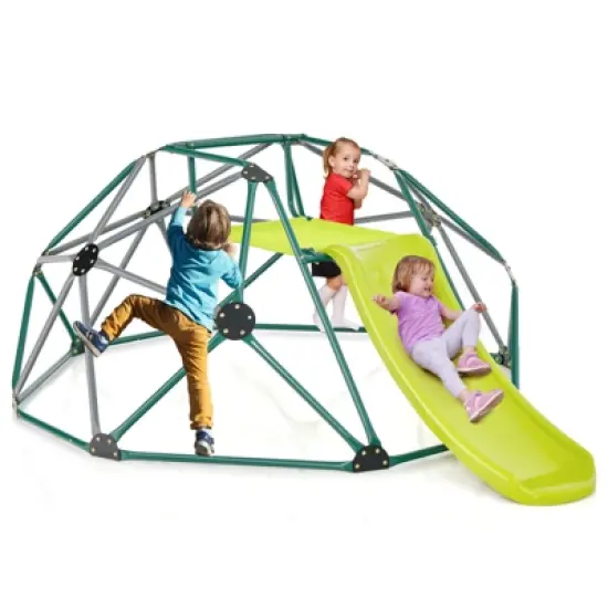 Costway 8FT Climbing Dome w/ Slide Outdoor Kids Jungle Gym Dome Climber image {11}
