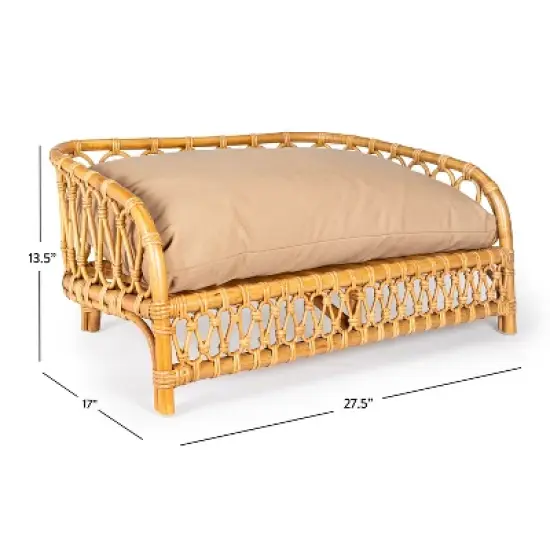 Elevated Bohemian Handwoven Rattan Dog Daybed with Machine-Washable Cushion image {4}