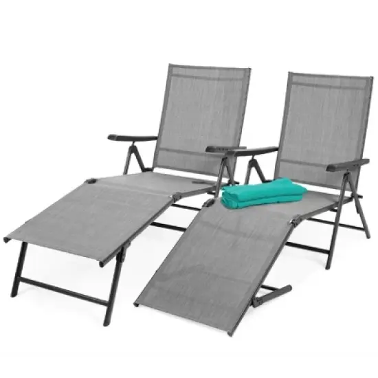 Best Choice Products Set of 2 Outdoor Patio Chaise Lounge Chair Adjustable Folding Pool Lounger w/ Steel Frame image {10}