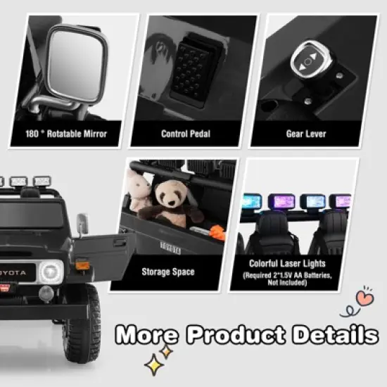 Costway 12V Licensed Toyota FJ40 RC 2 Seater Ride On Truck Car w/ Laser Light & Music RC w/ Laser Light & Music image {8}