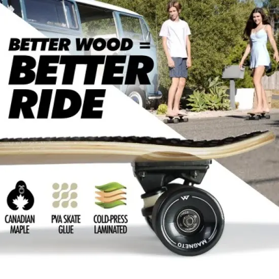 Magneto Complete Skateboard | 27.5" x 7.5", Canadian Maple Double Kick Concave Deck | For Beginners & Adults (Barefoot) image {3}
