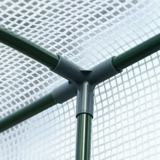 Outsunny Outdoor Walk-In Greenhouse, Plant Nursery with Roll-up Windows, PE Cover, and Wire Shelves image {5}