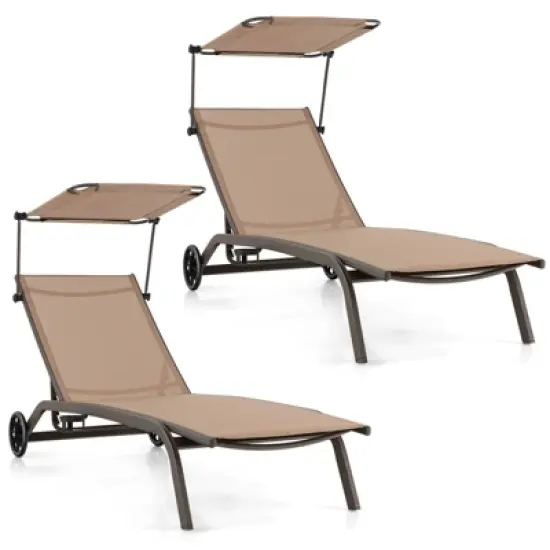 Tangkula 1PC/2PCS Outdoor Chaise Lounge Chair Mobile Tanning Chair w/ 6 Reclining Positions Adjustable Canopy Shade Cup Holder & Wheels image {9}