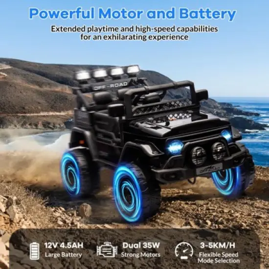 12V Kids Ride On Car, Electric Truck Ride On Toys with 5MPH Max Speed, Remote Control, LED Lights, and Music for Kids Gifts image {3}