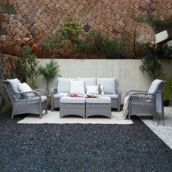 GRANDPATIO Polyethylene (PE) Wicker 5 - Person Seating Group with Cushions image {9}