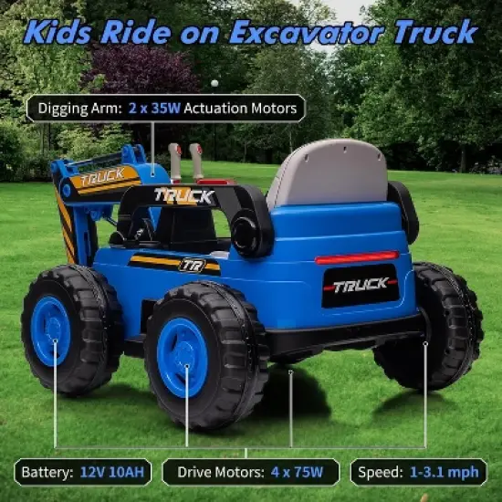12V Kids Ride On Excavator Digger Car with Remote Control & Electric Digging Arm with 10Ah Large Battery, 4x75W Driving Motors image {2}