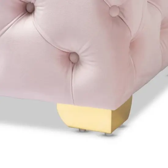 Avara Velvet Finished Button Tufted Ottoman Pink - Baxton Studio image {1}