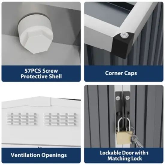 Outdoor Storage Shed 10X10FT, Large Utility Tool Shed Metal Storage Garden Shed with Lockable Doors for Patio Lawn Backyard Bike, Waterproof, Black image {4}