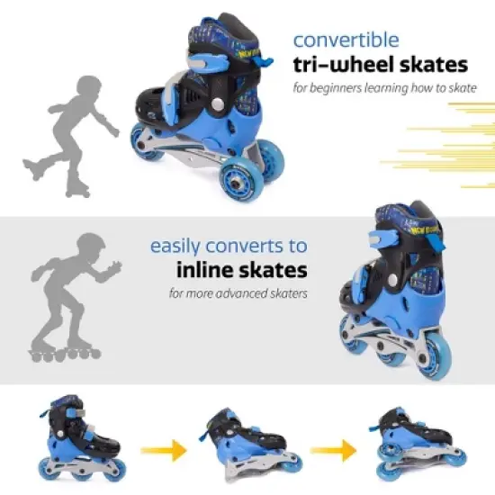 New Bounce Beginner Roller Skates &ndash; Convertible Tri-Wheel or Inline Skates - Size US 8-11 image {2}
