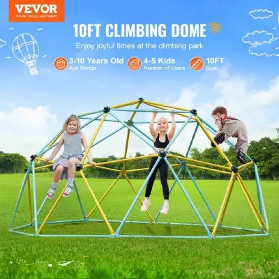 INFURNIC Baby Activity Gyms 10FT Geometric Dome Climber for Kids with Climbing Grip and Easy Assembly, Multicolor, 41.91"*11.6"*6.87" image {4}