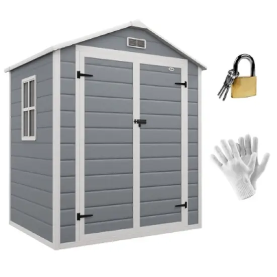 Outsunny Outdoor Storage Shed, 72" x 52.75" Garden Shed with Double Lockable Doors, Vent and Window, Plastic Utility Tool Shed, Gray image {6}