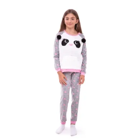 Sleep On It Girls Fuzzy Panda Soft Novelty Fleece 2-Piece Pajama Sleep Pant Set image {2}