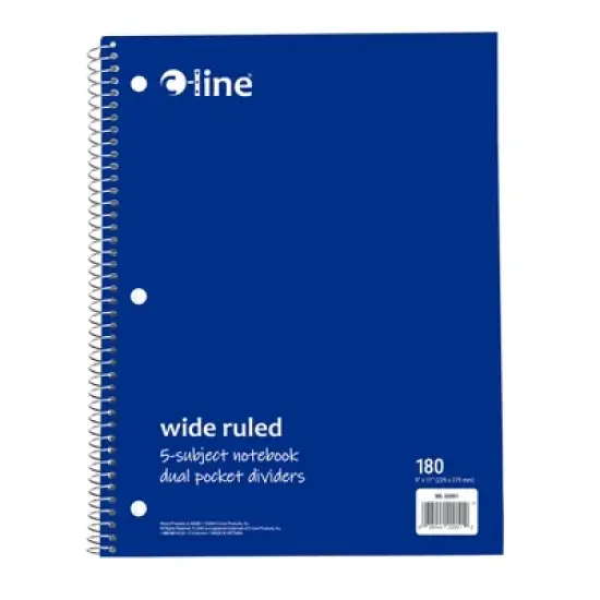 C-Line&reg; 5-Subject Notebook, Wide Ruled, 180 Sheets, Assorted Colors image {3}