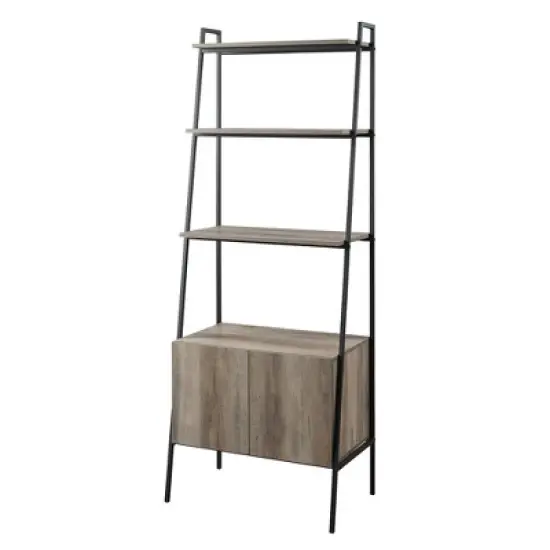 72" Open Shelf and Closed Storage Cabinet Ladder Bookcase - Saracina Home image {8}